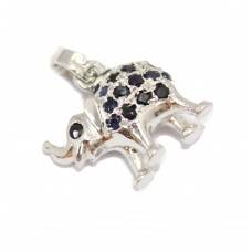 Elephant shape pendant sterling silver natural blue sapphire stones P 695
